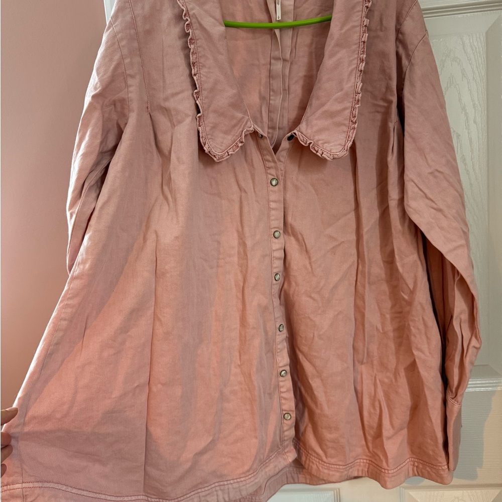 Free People Pink Blouse with Ruffled Detail